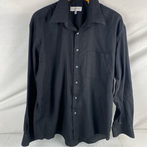 VTG Yves Saint Laurent Black w/ black stripes Button Down Shirt large 16 1/2”